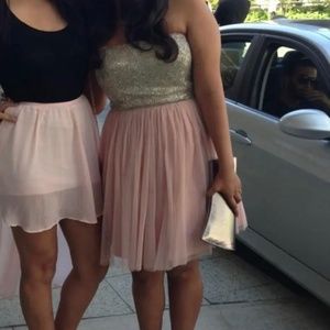 Size 12-14 Aiden mattox strapless beaded pink cocktail dress with tule